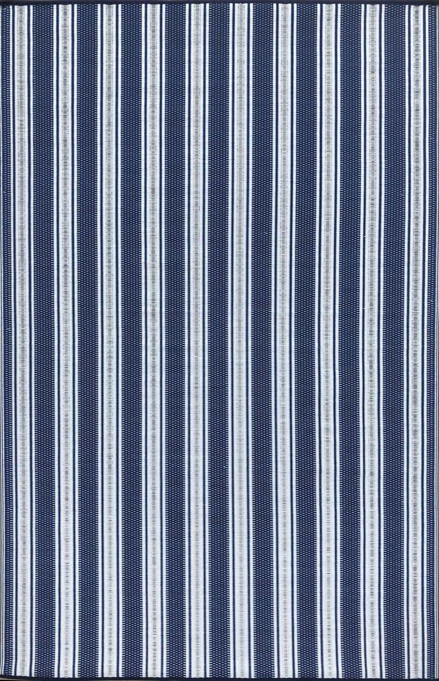 Mad Mats Geometric Outdoor Rug, Reversible Plastic Mat (6' X 9', Vertical Stripe - Blue/White)