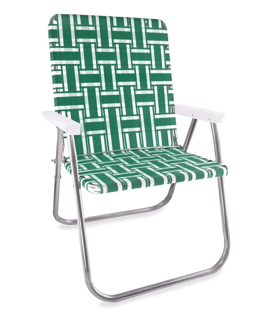 Lawn Chair Usa - Outdoor Chairs For Camping, Sports And Beach. Chairs Made With Lightweight Aluminum Frames And Uv-Resistant Webbing. Folds For Easy Storage (Magnum, Green And White With White Arms)