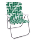 Lawn Chair Usa - Outdoor Chairs For Camping, Sports And Beach. Chairs Made With Lightweight Aluminum Frames And Uv-Resistant Webbing. Folds For Easy Storage (Magnum, Green And White With White Arms)