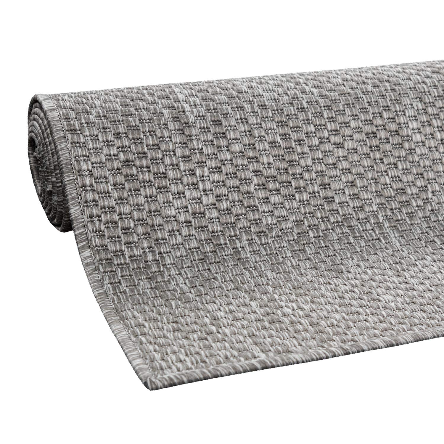 Solid Outdoor Rug For Patio Or Balcony Weatherproof In Mottled Grey, Size: 3'11' X 5'3'