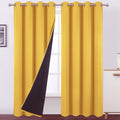 LEMOMO 100% Blackout Curtains 52 x 95 Inch/Yellow Curtains 2 Panels with Black Lining Room Darkening Thermal Insulated Bedroom C