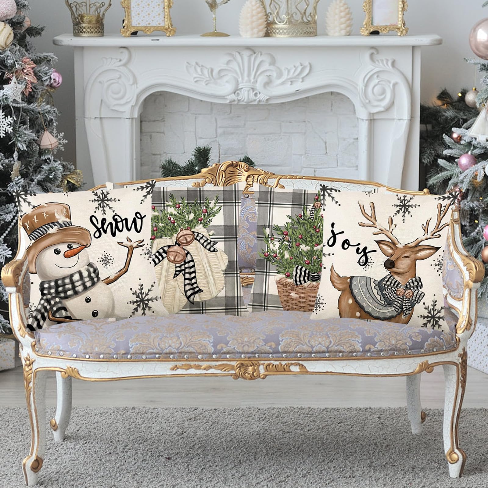 Onfaon Christmas Decorations - Christmas Pillow Covers 18X18 Set Of 4, Holiday Christmas Decor Home Sofa Couch Cushion Indoor De