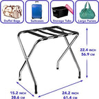 2-Tier Folding Luggage Rack, X-Shaped Steel Frame, Nylon Straps, Rubber Feet, Chrome Finish