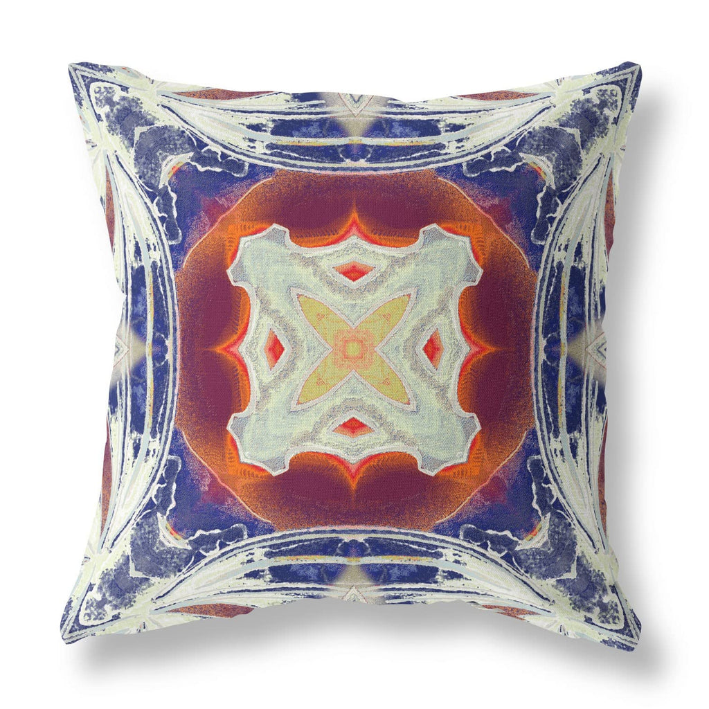 HomeRoots Indigo Orange Magenta White 16â€ Indigo White Geo Tribal Suede Throw Pillow