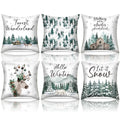 HunnmingRe Set of 6 Christmas Pillow Covers 18 x 18 Inch Winter Forest Wonderland Throw Pillow Covers Green Watercolor Holiday C
