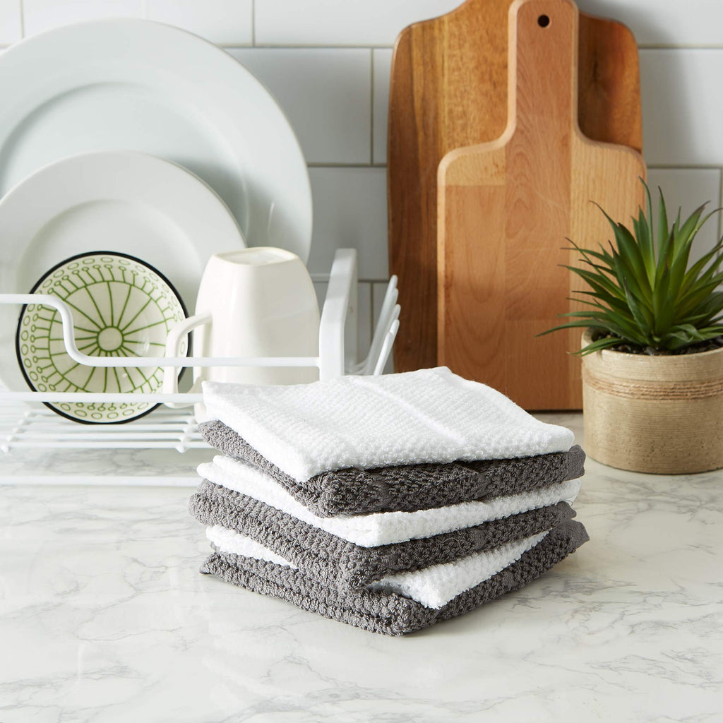 Dii Basic Chef Collection, Assorted Terry Kitchen Towel Set, Dishcloth Set, Gray, 6 Piece