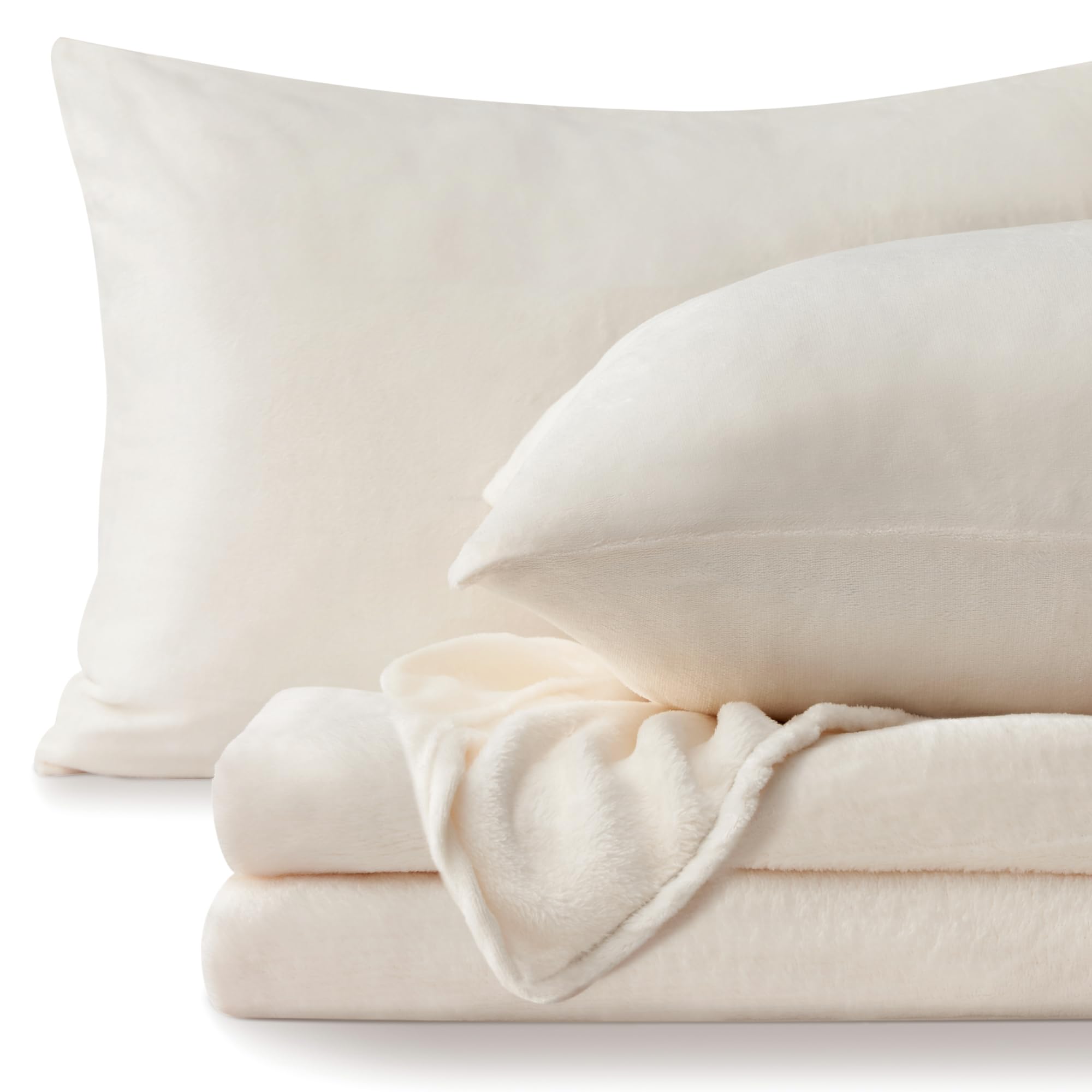 Bedelite Flannel Sheets King Size White - Super Soft Fleece Sheets Set Fluffy Extra Plush, 4 Piece(Include Fitted Sheet, Flat Sh