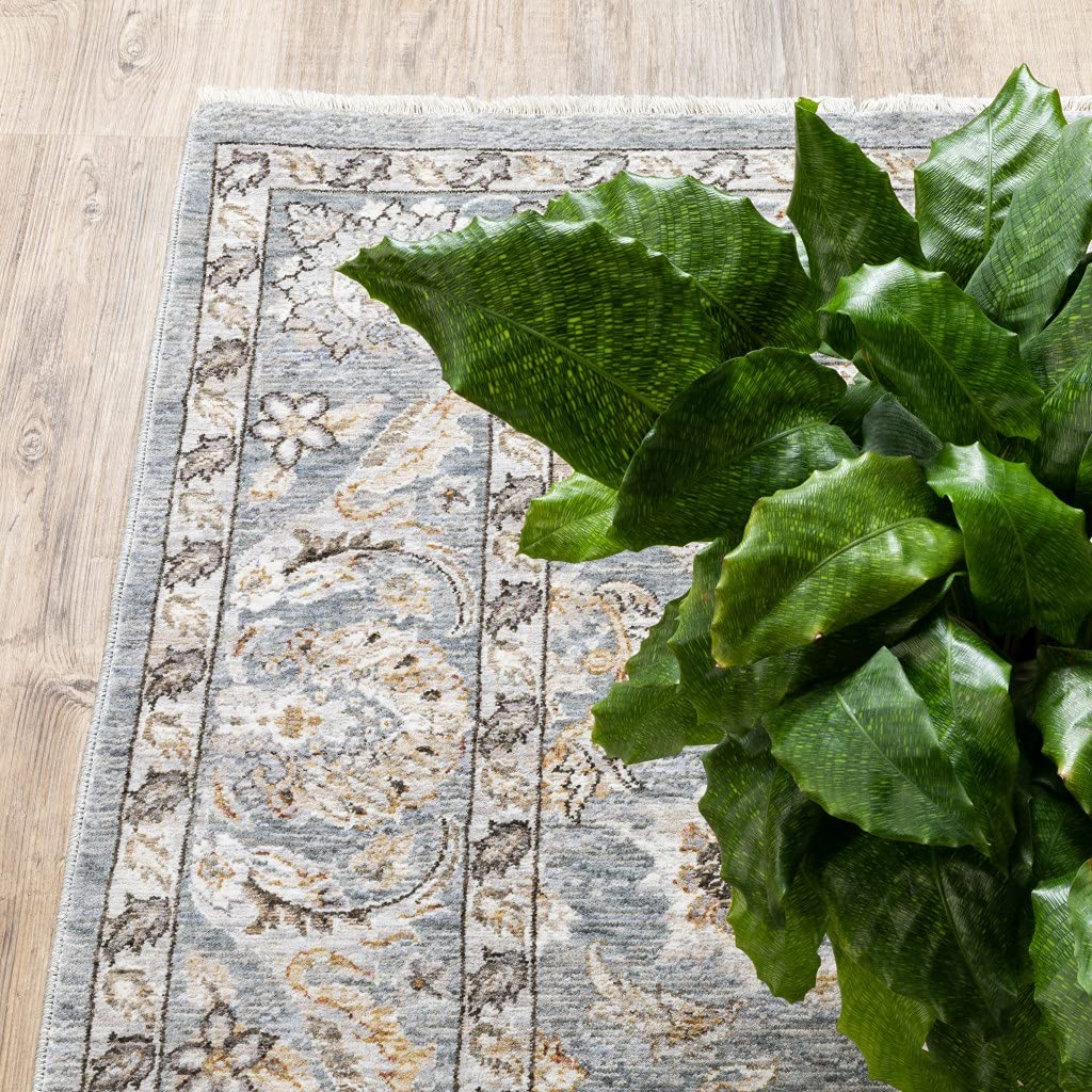 HomeRoots Polyester 2' x 3' Blue Ivory Machine Woven Floral Oriental Indoor Area Rug