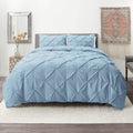 Nestl Ice Blue Duvet Cover King Size - Pintuck King Duvet Cover Set, 3 Piece Double Brushed Duvet Cover With Button Closure, 1 P