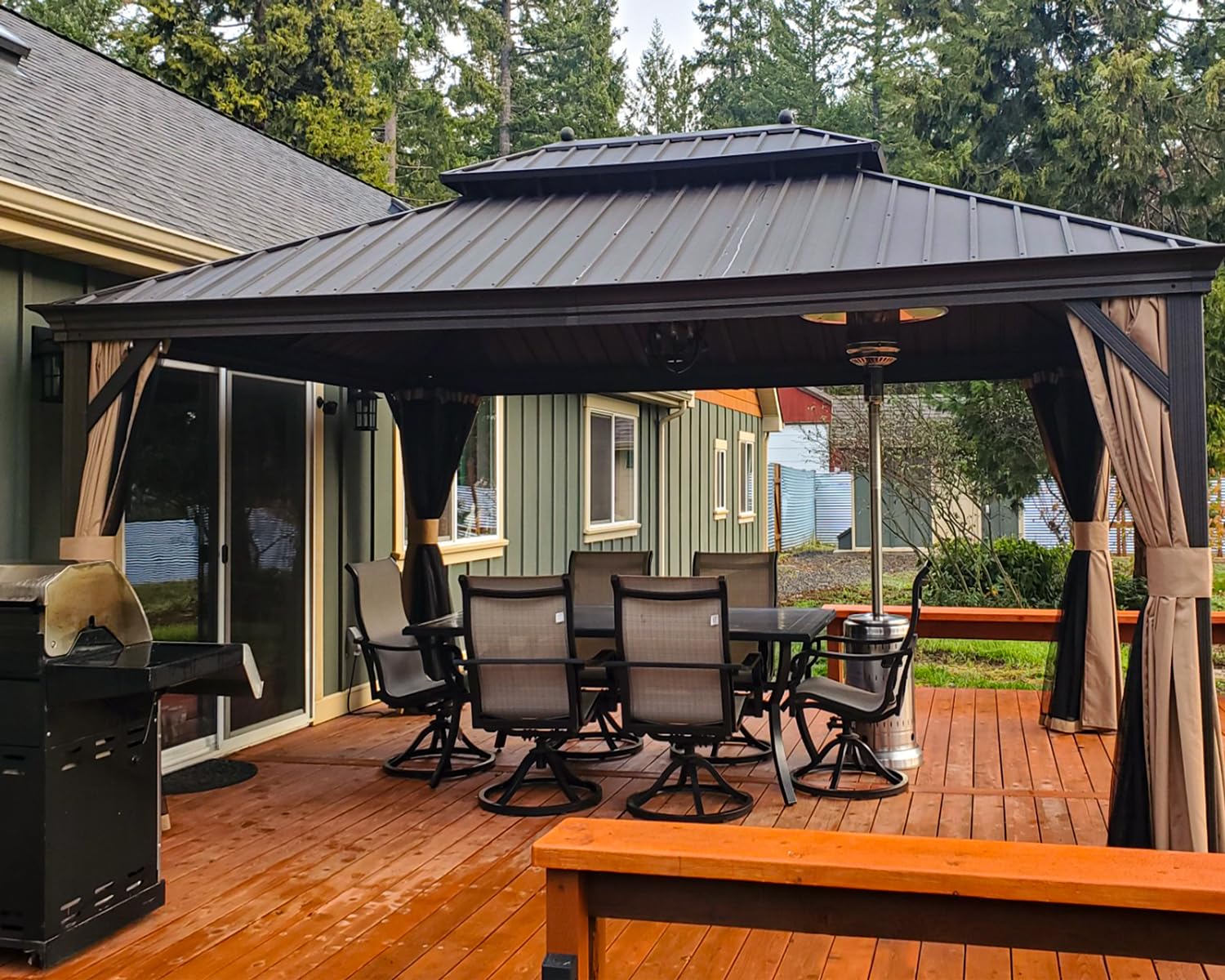 Purple Leaf Hardtop Gazebo 12' X 16' Metal Roof With Netting And Curtains Backyard Deck Garden Porch Patio Pavilion Permanent Al
