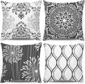Decorative Throw Pillow Covers 16x16 Set of 4, Dark Grey and White Modern Simple Square Pillow Case Cushion Cover for Sofa Couch