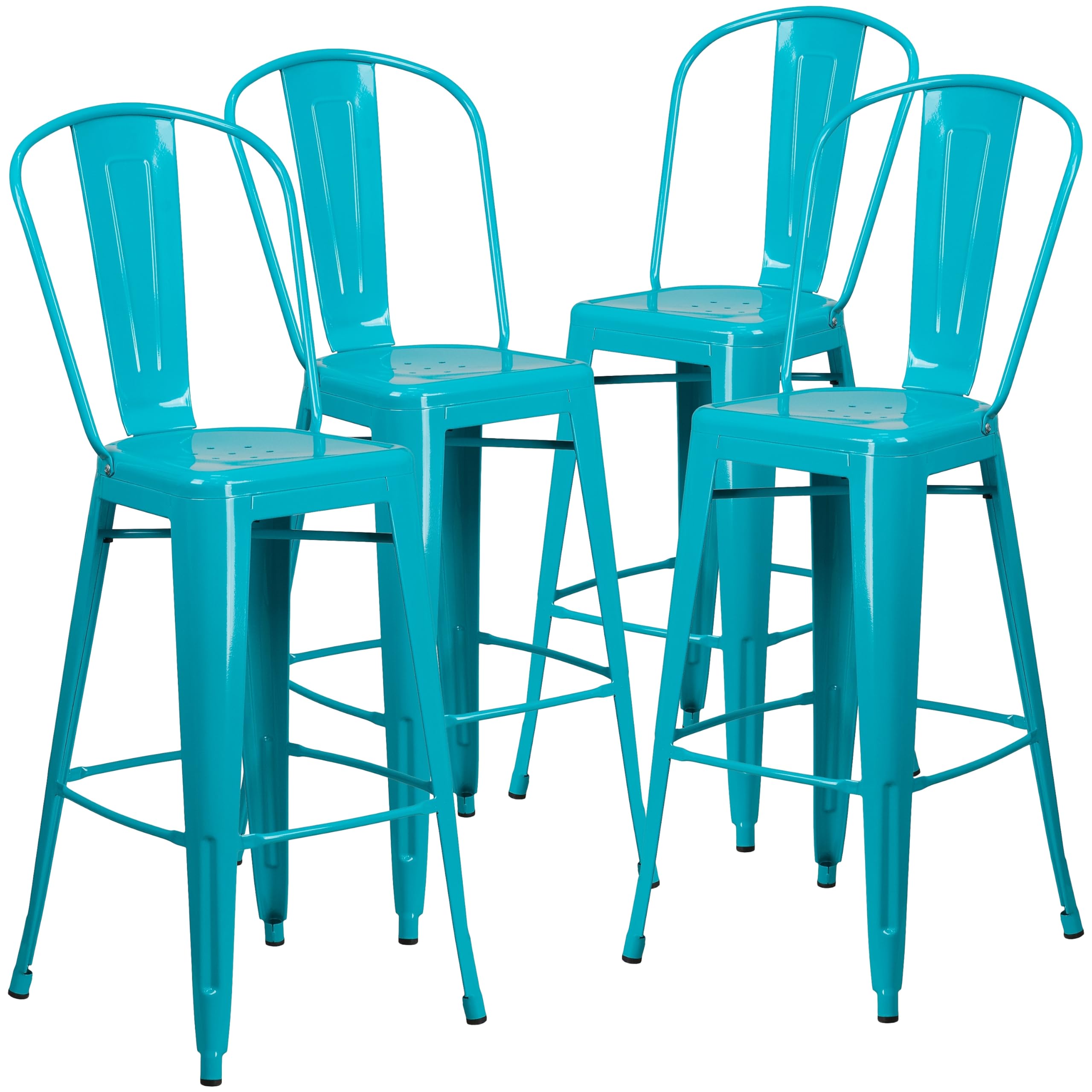 4 Pk. 30 High Crystal Blue Metal Indoor-Outdoor Barstool with Back