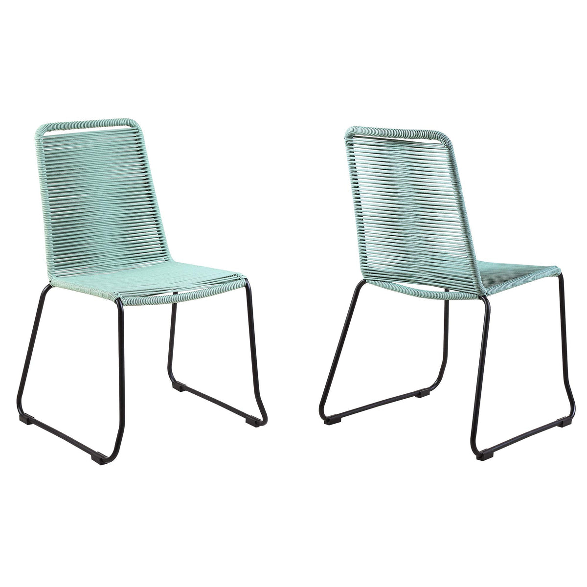 armen LIVING Shasta Modern Outdoor Patio Metal and Rope Stackable Dining Chair, Set of 2, Wasabi