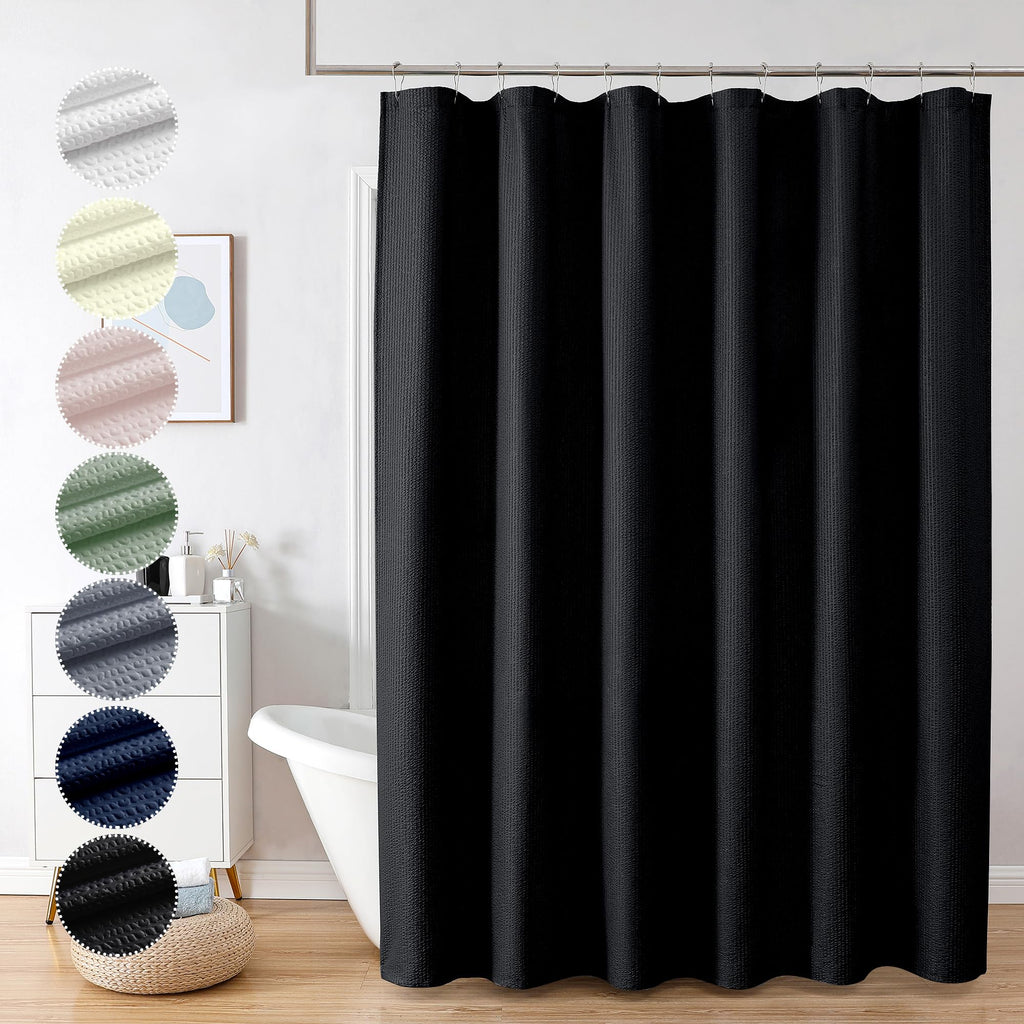 Ovzme Berry Black Fabric Shower Curtain - 3D Embossed Hotel Thick Quality Soft Cloth Shower Curtain, Waffle Water Repellent Text
