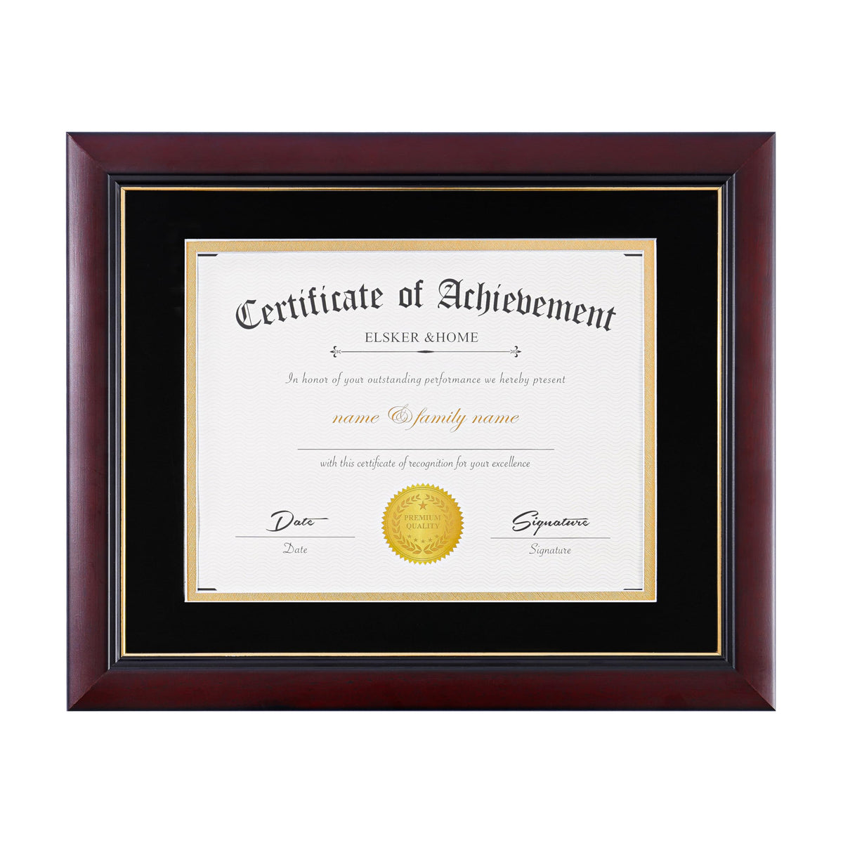 ELSKER&HOME Picture Frame - Classic Cherry Wood, 10.5x11 inches, Certificate Frame with Semi-Tempered Glass, Velvet Mat, Black