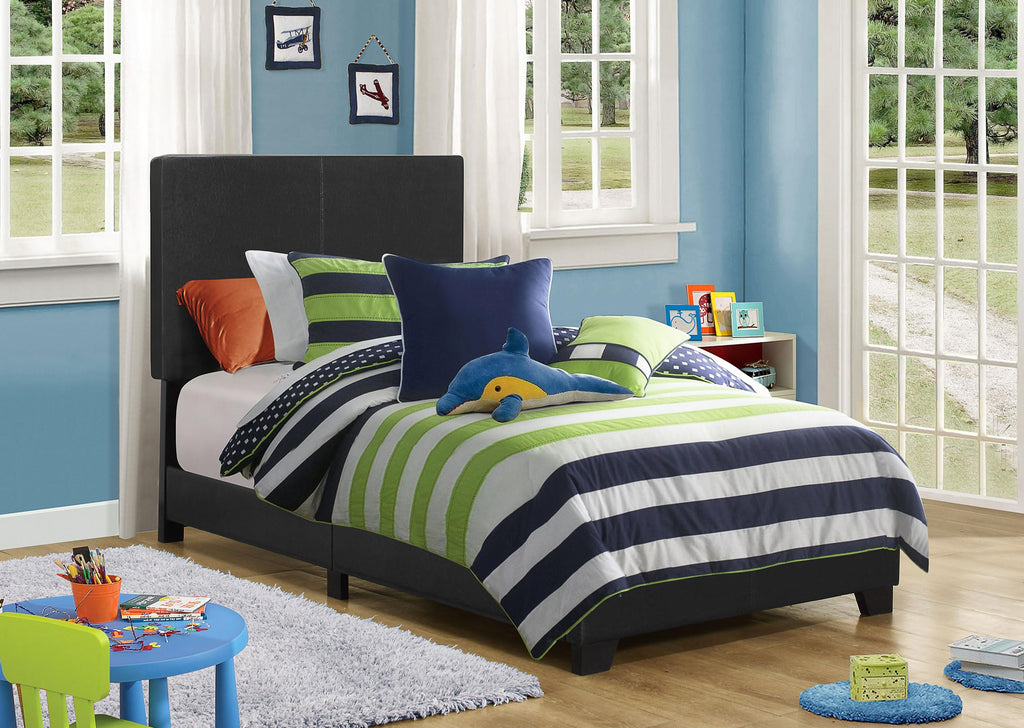 Coaster Home Furnishings Dorian Modern Upholstered Twin Size Bed Frame Black Faux Leather Easy Assembly 300761T