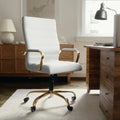 EMMA + OLIVER High Back White LeatherSoft Executive Swivel Office Chair with Gold Frame/Arms