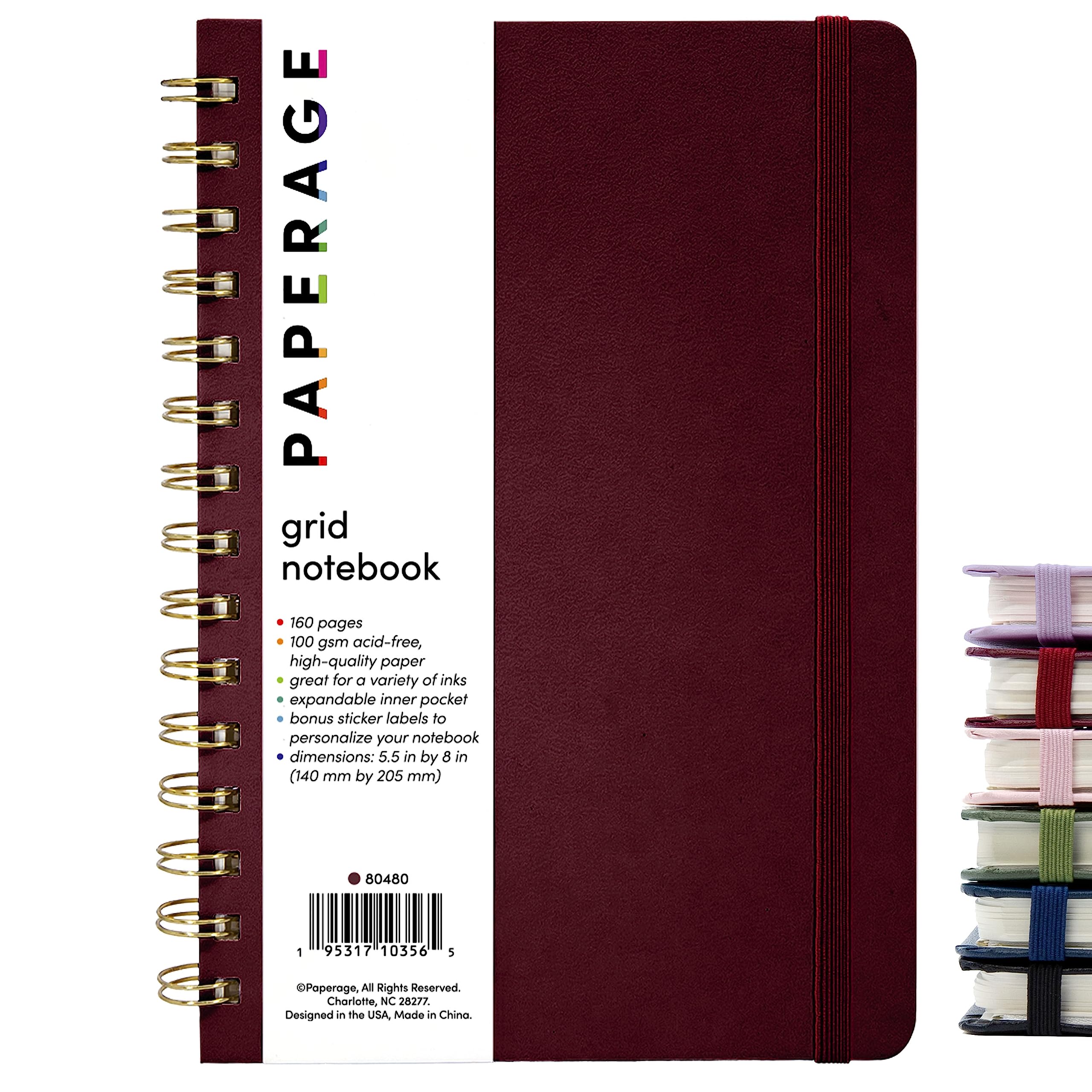 Paperage Graph Paper Spiral Notebook & Journal, (Burgundy), 160 Pages, Medium 5.5 Inches X 8 Inches - 100 Gsm Thick Graphing Pap