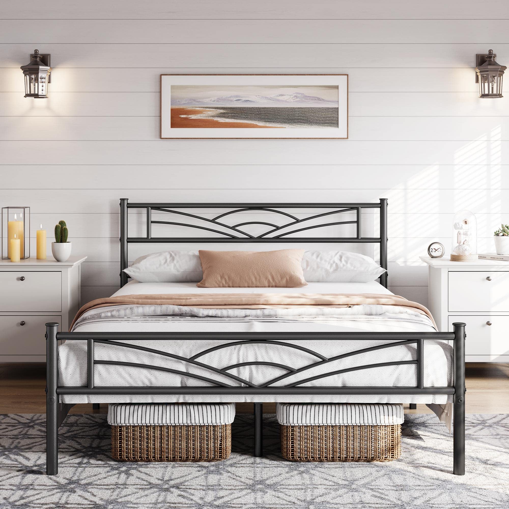 Yaheetech Full Size Bed Frame Metal Platform Bed Mattress Foundation with Cloud-Inspired Design Headboard/Footboard/Ample Under 