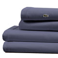 Lacoste 100% Cotton Percale 4-Piece Sheet Set - Cool, Crisp, Matte, and Durable, Oeko-Tex Certified - Solid, Vintage Indigo, Kin