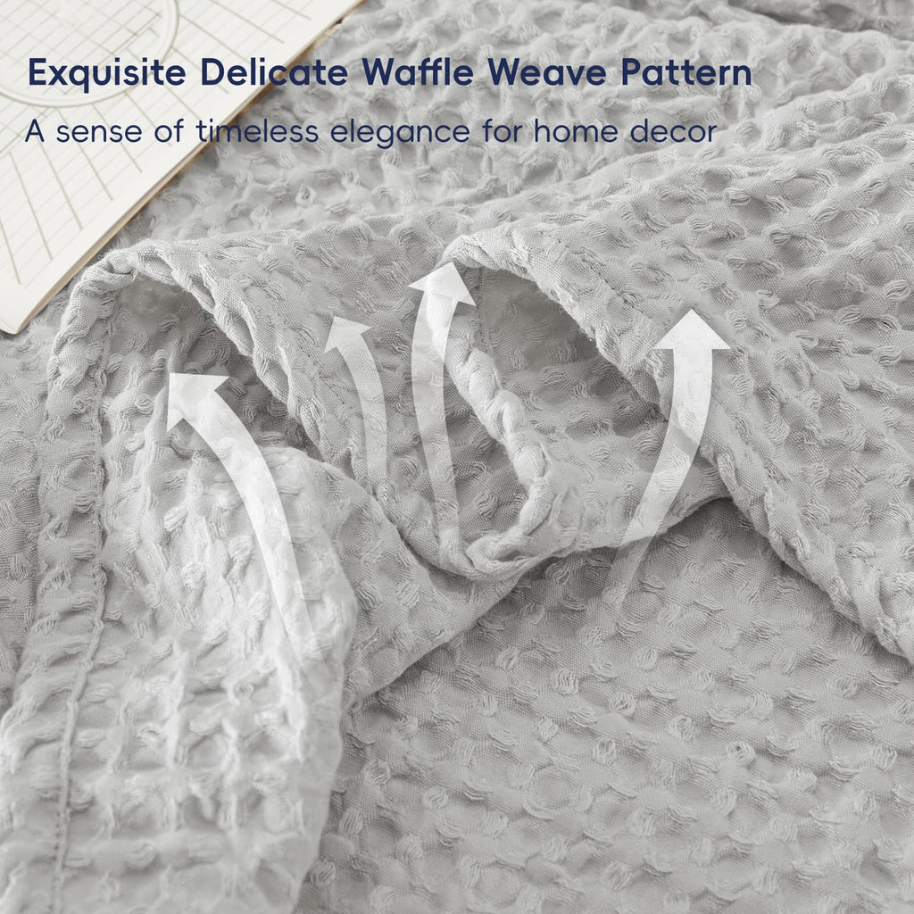 Phf Ultra Soft Waffle Weave Throw Blanket 50'X 60'- Washed Lightweight Breathable Cozy Woven Blanket For Bed - Aesthetic Decor For Couch Bedding Sofa Home Car - Light Grey