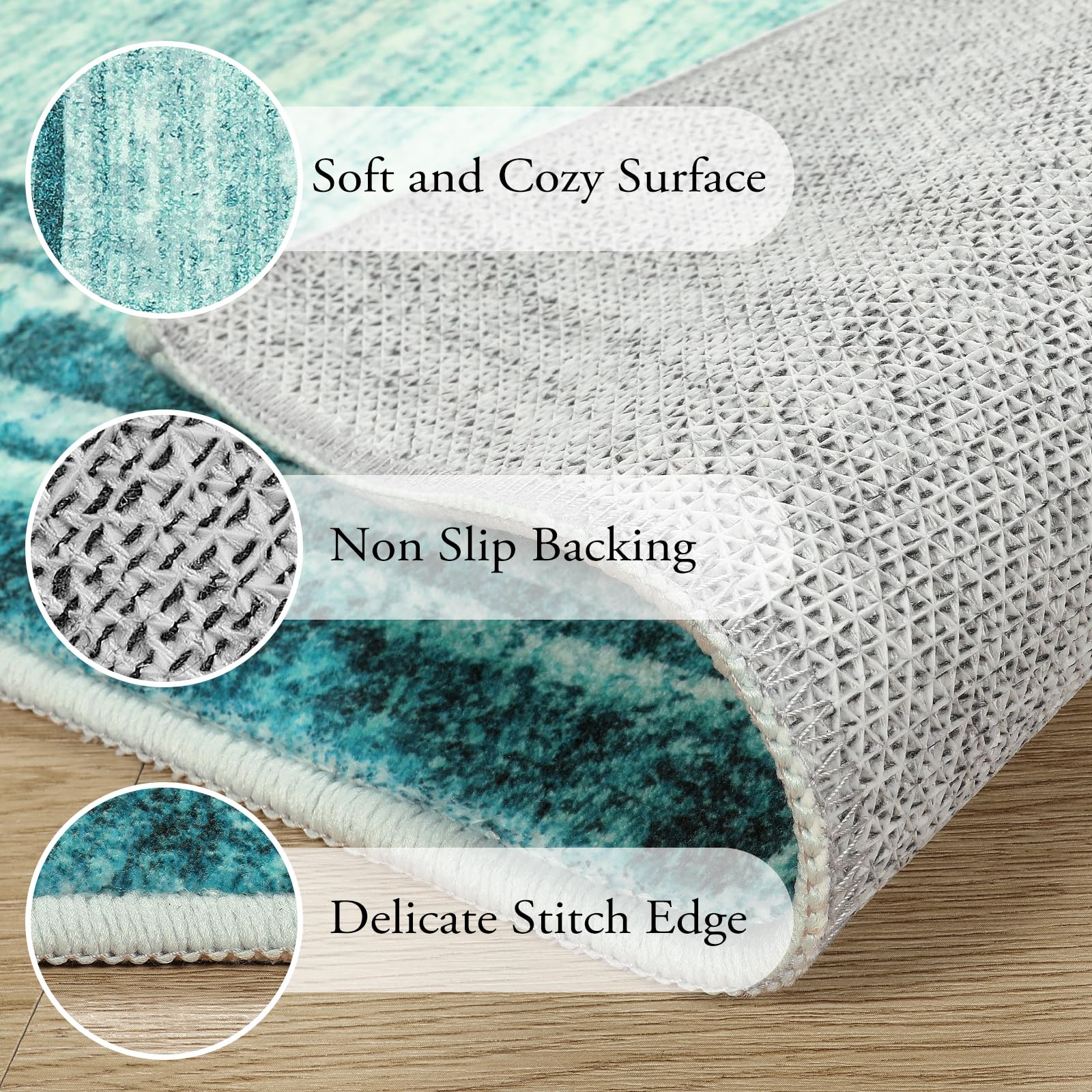 Lahome Abstract Teal Bedroom Rug 8X10,Washable Modern 8X10 Area Rugs For Living Room Non-Slip,Low-Pile Soft Dining Room Carpet M