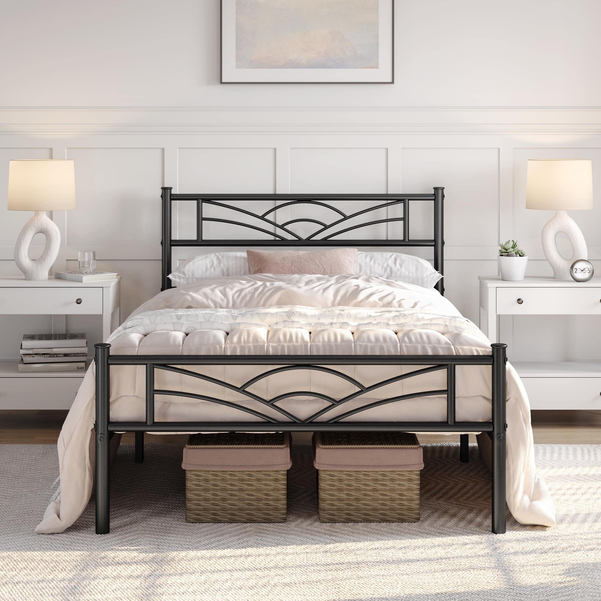 Yaheetech Twin Size Bed Frames Metal Platform Bed Mattress Foundation with Cloud-Inspired Design Headboard/Footboard/Ample Under