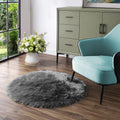 Latepis Dark Grey Round Rug 4ft Circle Rug Faux Fur Rug Washable Fluffy Rug Furry Rug Boho Rug Sheep Skin Rug for Bedroom Room D