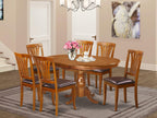 East West Furniture POAV7-SBR-LC 7 Piece Dining Set Consist of an Oval Dining Room Table with Butterfly Leaf and 6 Faux Leather Upholstered Chairs, 42x60 Inch, Saddle Brown
