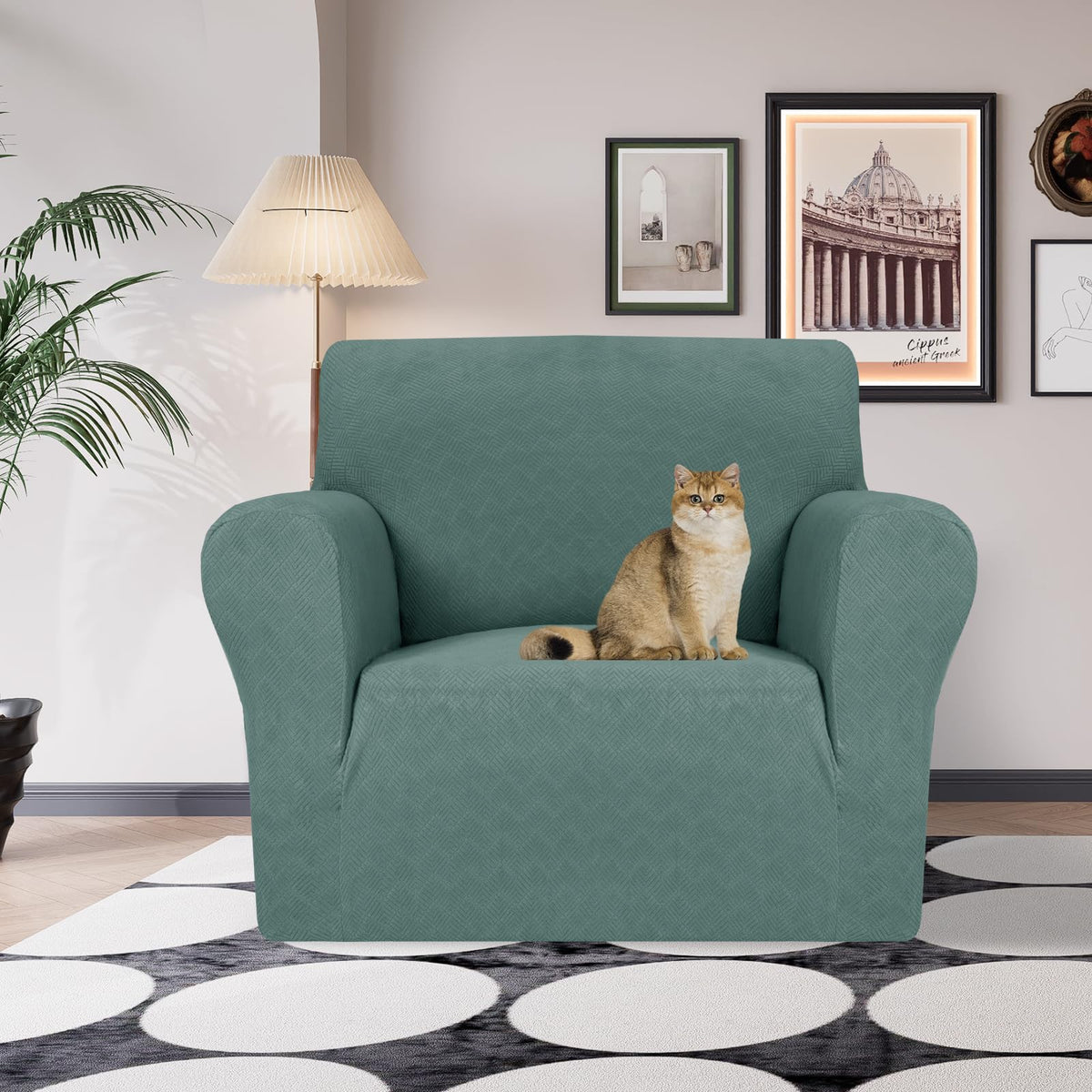 Jiviner Stretch Armchair Slipcovers, 1 Piece Chair Sofa Covers 1 Seater Couch Covers With Elastic Bottom For Kids, Pets (Pea Green, Chair)