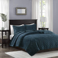 Madison Park Harper Quilt Set Velvet Casual Geometric Stitching Design All Season, Lightweight Coverlet, Cozy Bedding, Matching Shams, King/Cal King(104'X94'), Teal 3 Piece