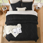 Litanika Black Full Comforter Sets, Lightweight Fluffy Bedding Comforter Sets For Bed, 3 Pieces Down Alternative Comforter Bed S
