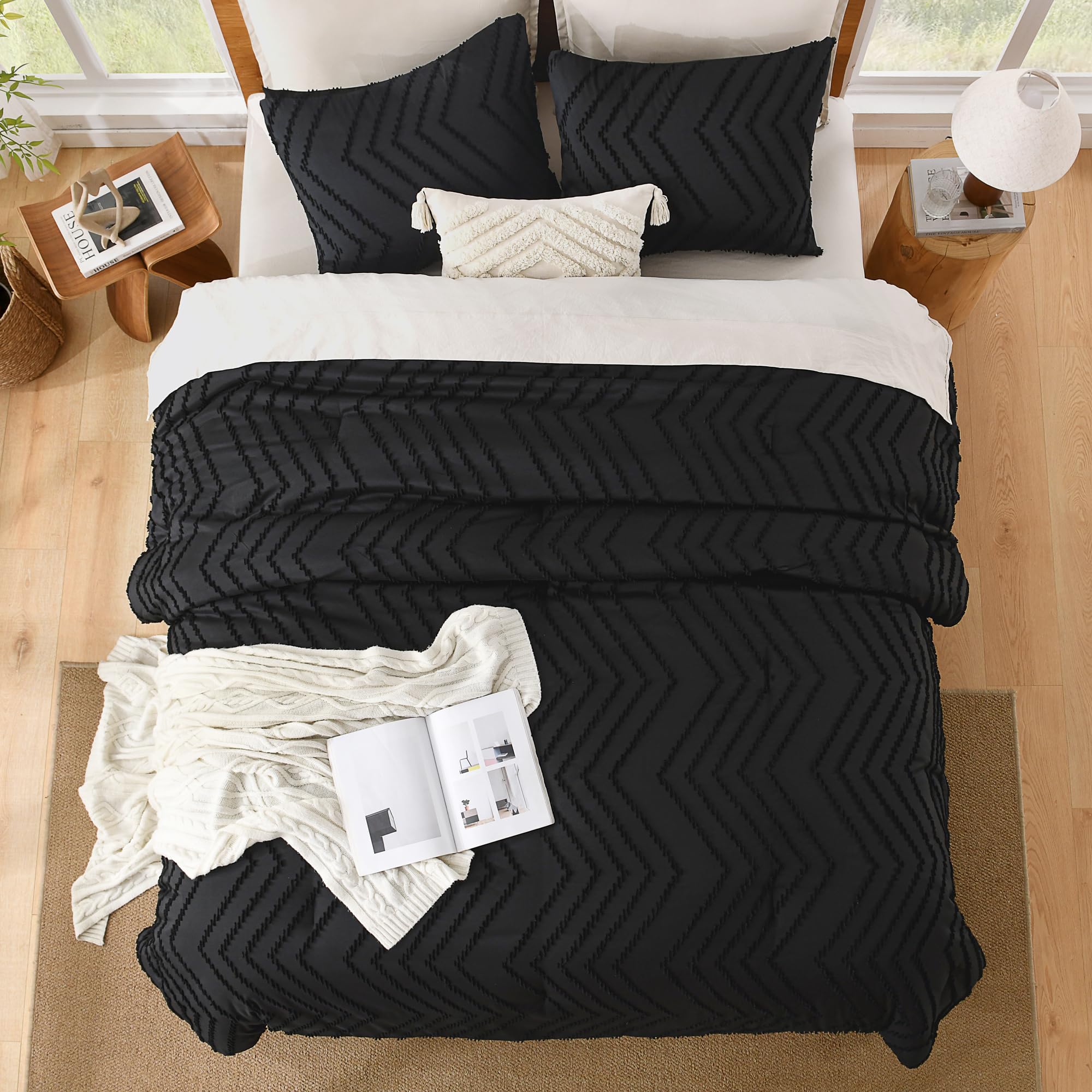 Litanika Black Full Comforter Sets, Lightweight Fluffy Bedding Comforter Sets For Bed, 3 Pieces Down Alternative Comforter Bed S