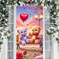 BlissYard Valentines Day Door Cover 71x35 Inch Teddy Bear Door Banner with Heart Balloon Romantic Park Scene Decoration for Fron