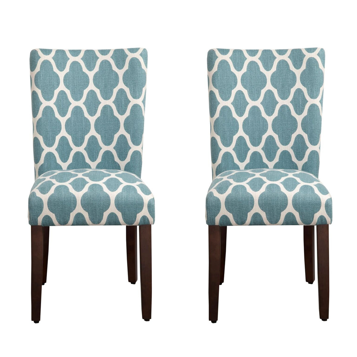 Homepop Parsons Classic Upholstered Accent Dining Chair, Set Of 2, Teal And Cream Geometric