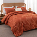 Litanika Burnt Orange King Comforter Set, 3 Pieces Lightweight Terracotta Rust Boho Fall Tufted Bedding Sets, Down Alternative C