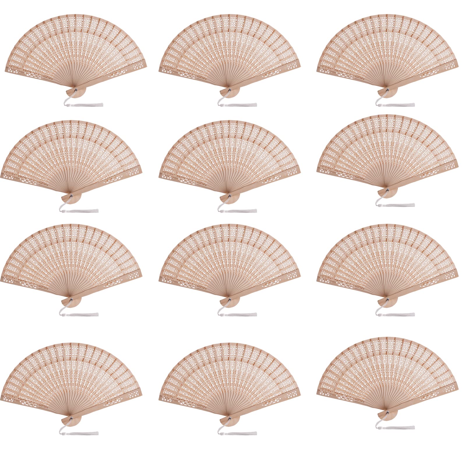 Sl Crafts 50 Sets Wooden Hand Fan Wooden Handheld Folding Fan Wedding Party Favors Wood Fan With Organza Bags And Thank You Tag