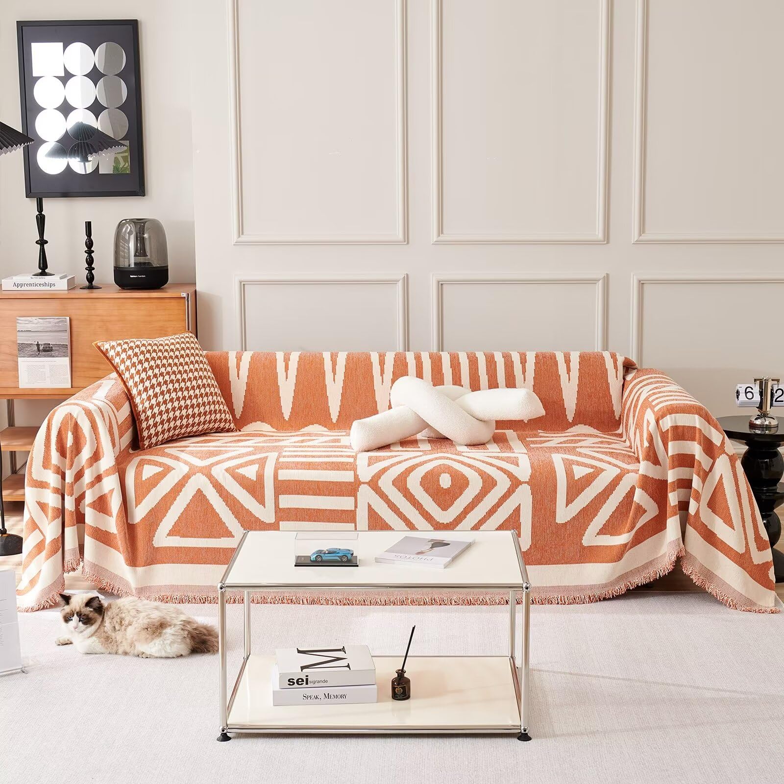 Vclife Boho Couch Cover Soft Thick Chenille Sofa Cover L Shape Sofa Slipcover White Cream Caramel Couch Cover For 3 Cushion Couc