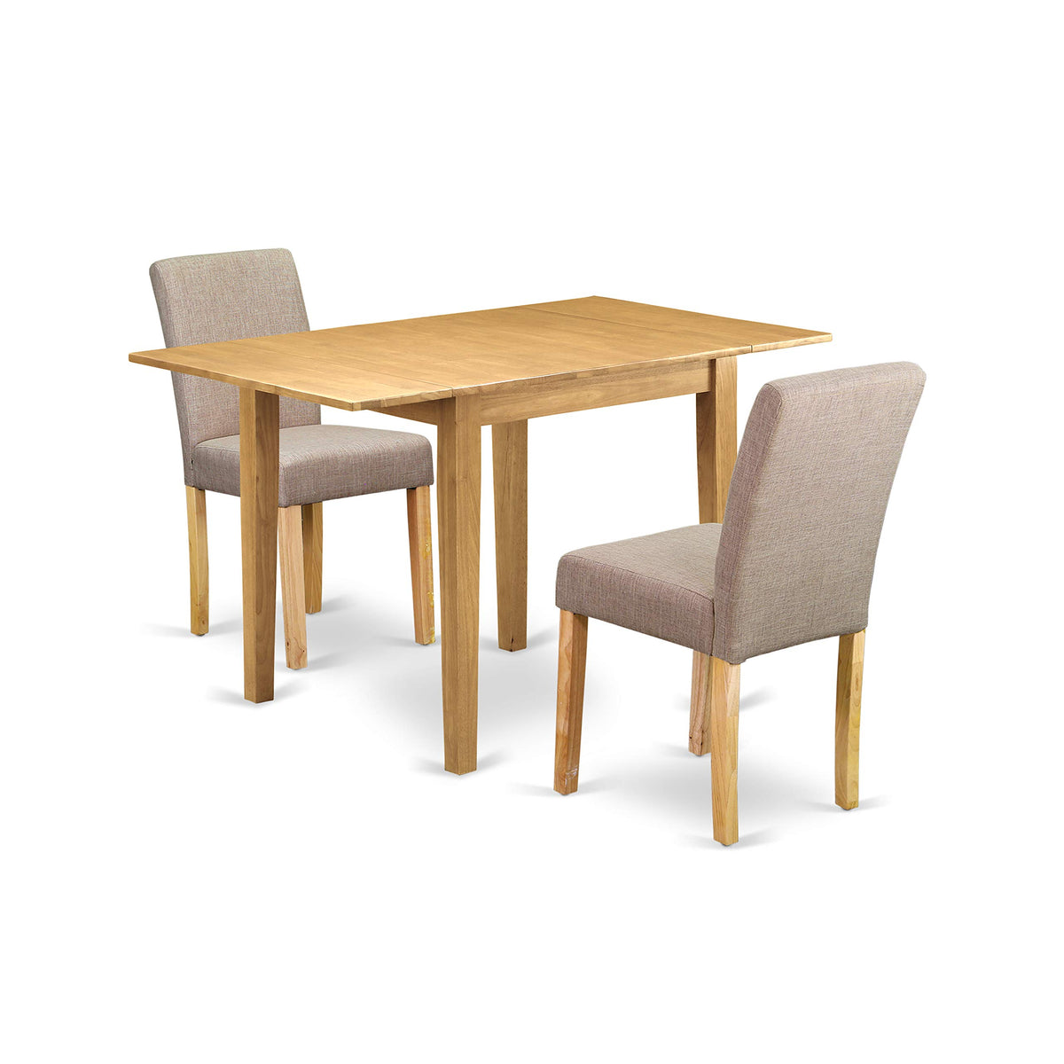 East West Furniture 3 Piece Kitchen Table Set Contains a Rectangle Dining Table with Dropleaf and 2 Light Tan Linen Fabric Parson Dining Room Chairs