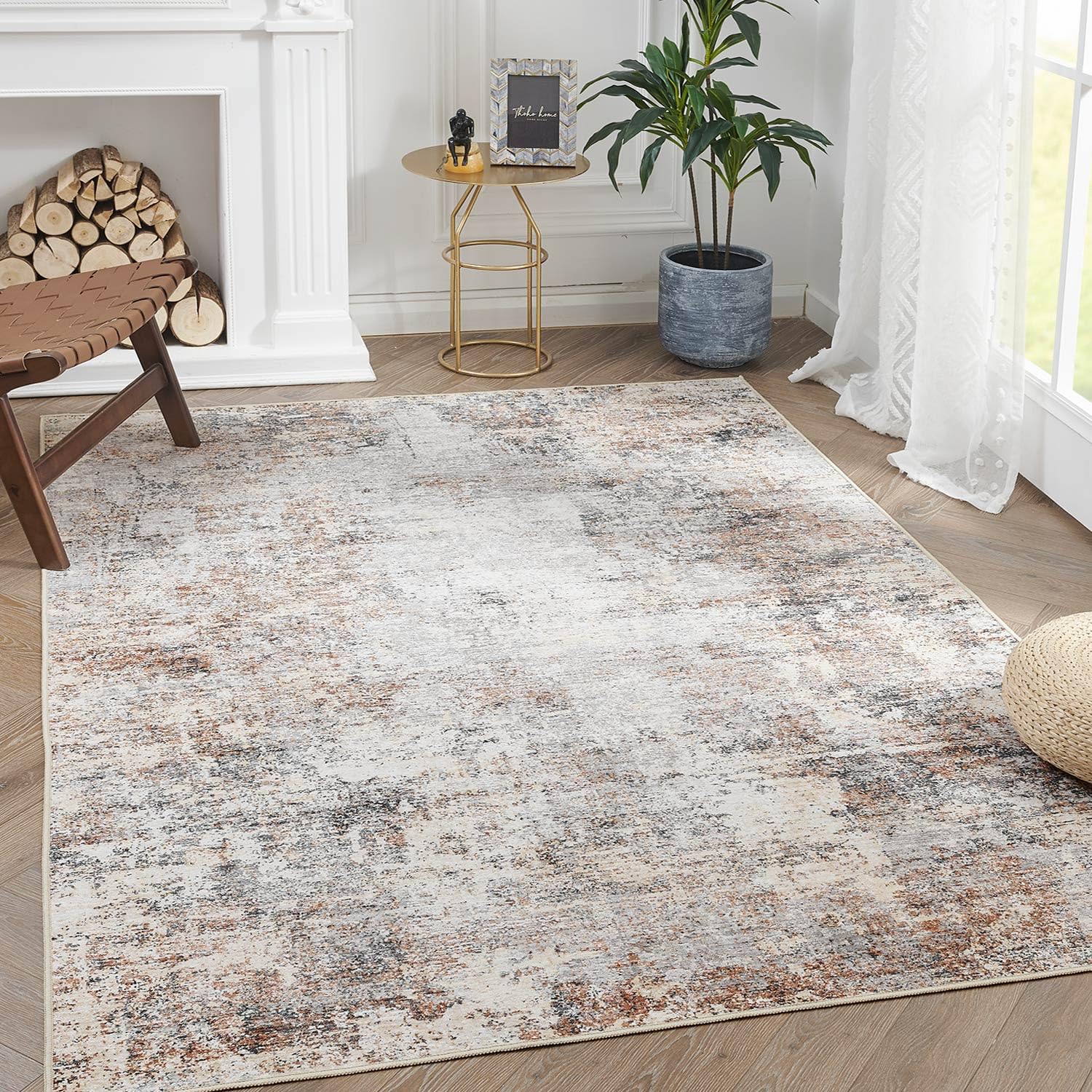 jinchan Area Rug 3x5 Washable Rug Modern Rug Abstract Distressed Floor Mat Taupe Multi Print Rug Colorful Overdyed Mat Kitchen R