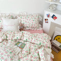 VM VOUGEMARKET Pink Flower Duvet Cover Set Full Ruffle Girls Bedding Set,100% Cotton Princess Lace Duvet Cover with Zipper Closu