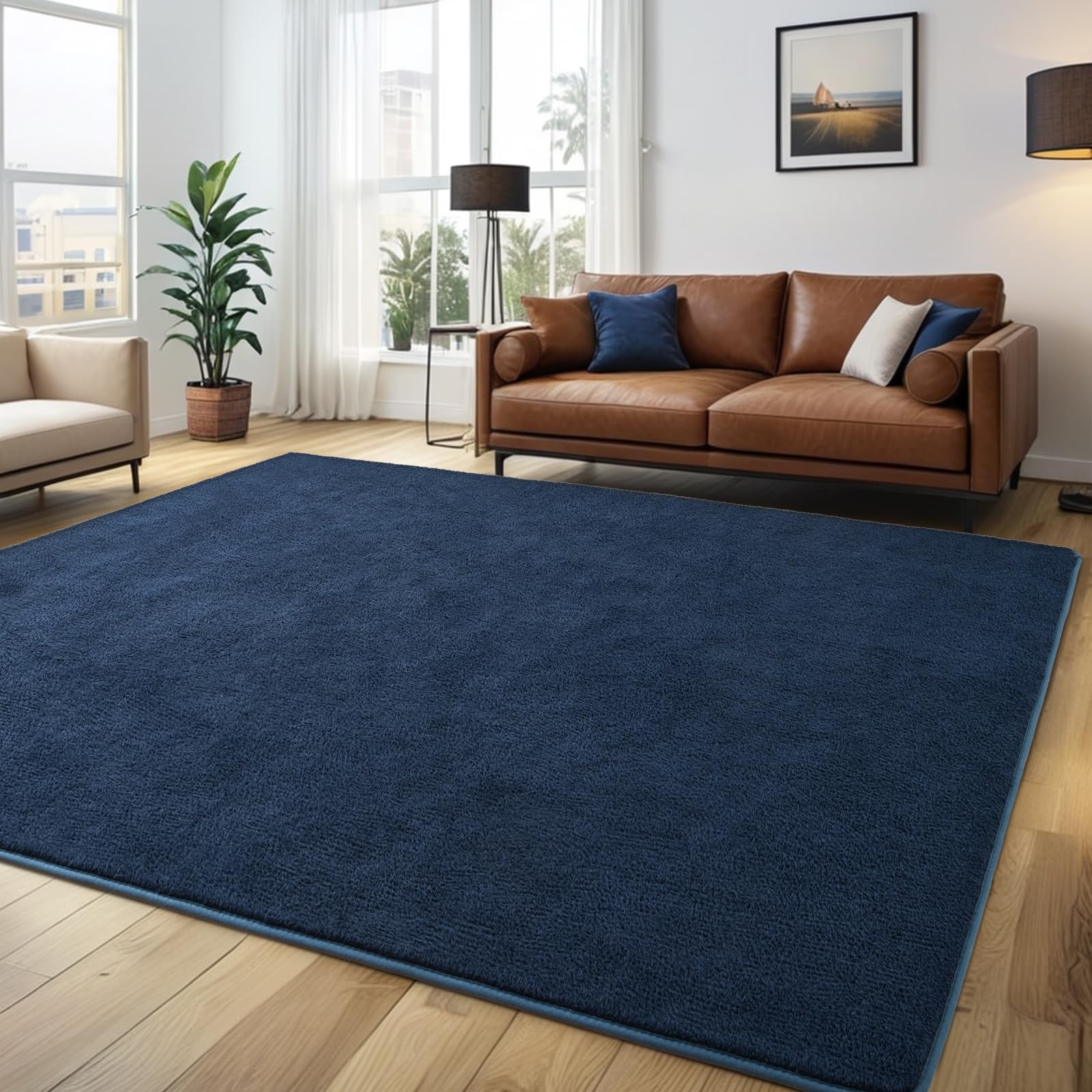 Larhom Comfy Living Room Area Rug, 6X9 Feet Navy Blue Rugs For Bedroom Nursery, Memory-Foam Rug Carpet For Kids Boys Girls Room