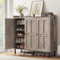 ComfyCorner Shoe Cabinet with 3 Doors, Shoe Rack for Entryway, Washed Gray