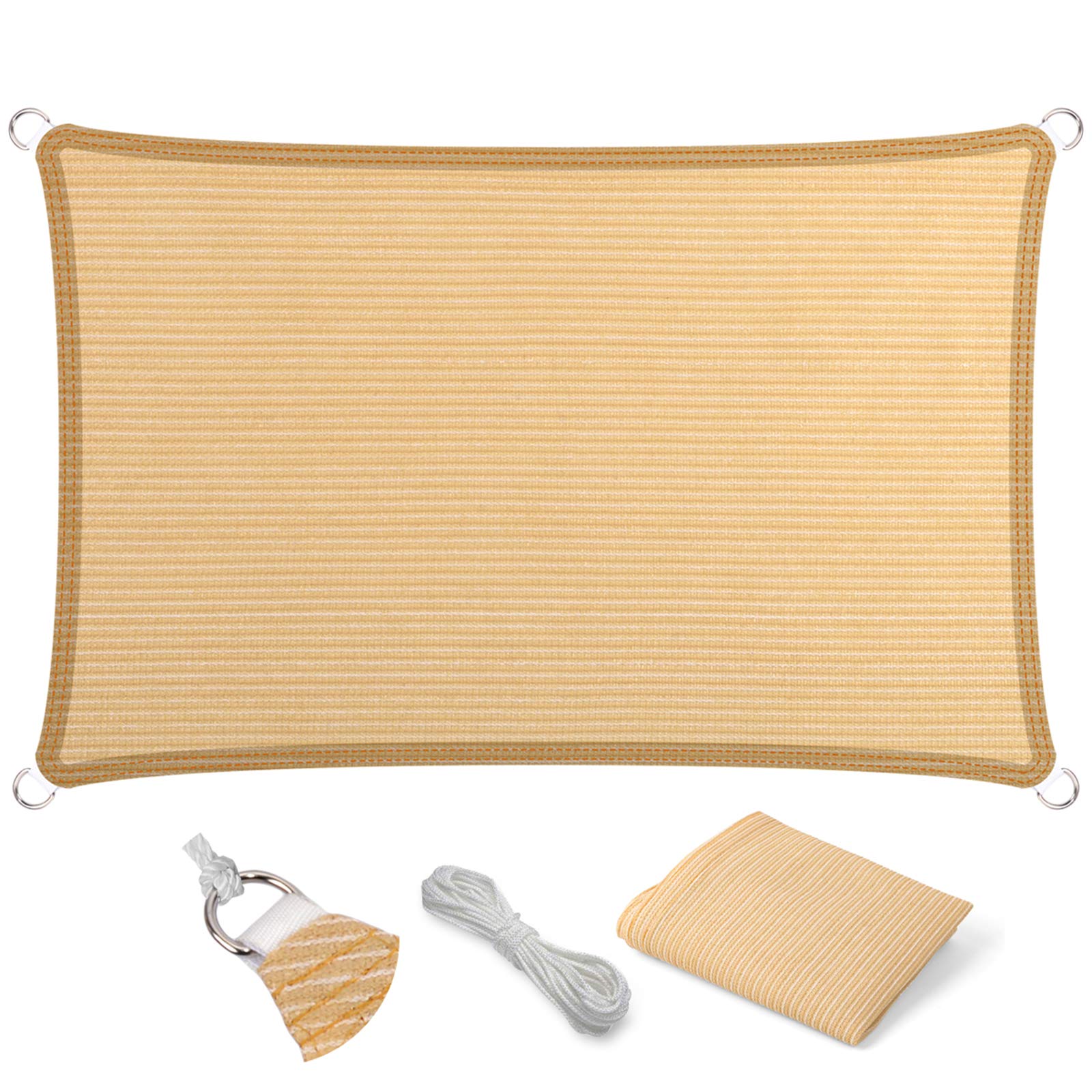 Eden'S Decor Straight Flat-Edged Sun Shade Sail Rectangular 5' X 8' Beige Uv-Blocking Outdoor Canopy Fabric Cloth Awning For Per
