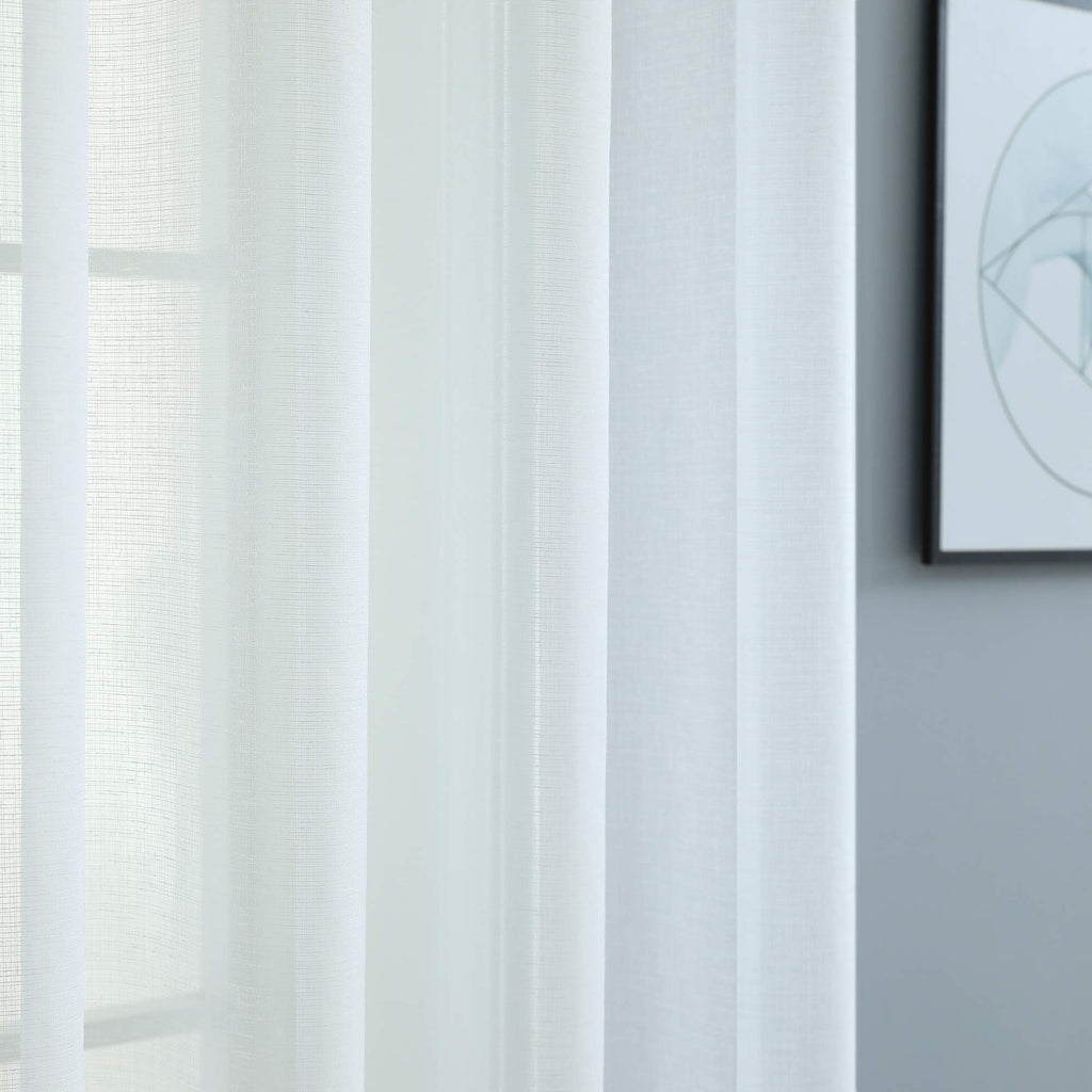 Pitalk White Faux Linen Curtains 102 Inches Long For Living Room 2 Panels Set Pair Rod Pocket Window Drapes Shabby Chic Farmhous