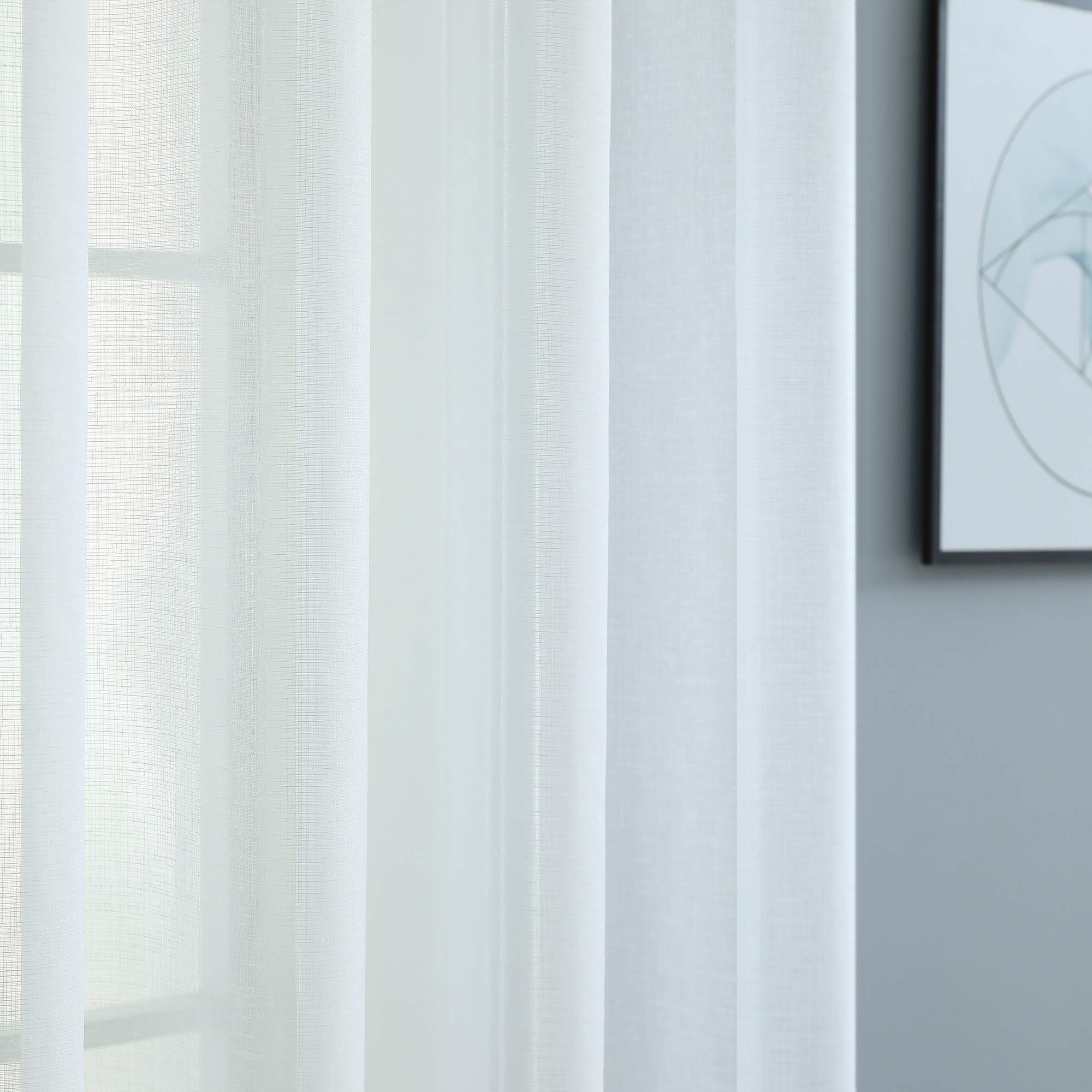 Pitalk White Faux Linen Curtains 102 Inches Long For Living Room 2 Panels Set Pair Rod Pocket Window Drapes Shabby Chic Farmhous
