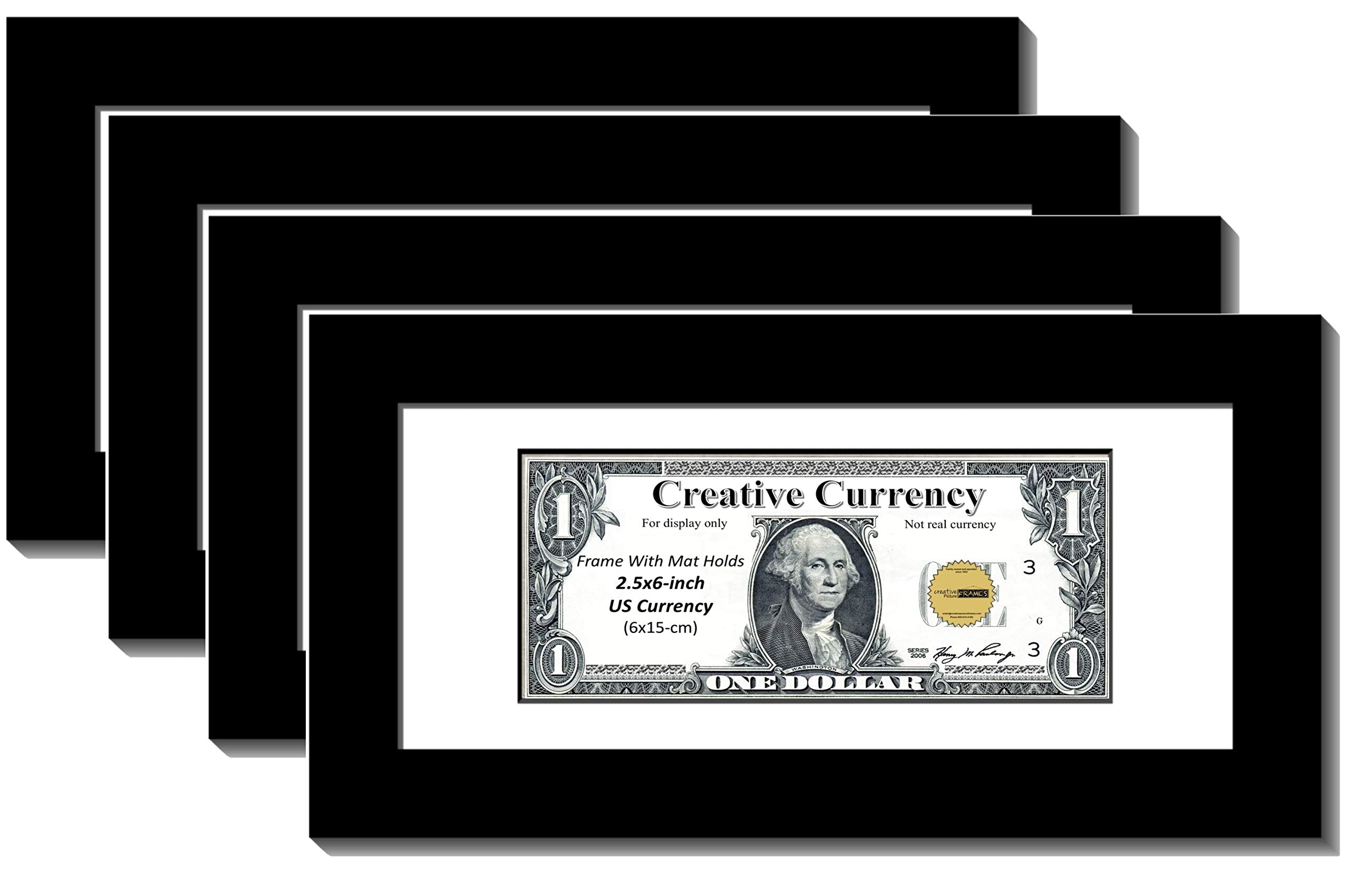CreativePF [4pk$4x9bk-w] Black First Dollar Frame with White Matting, Easel Stand and Wall Hanger Included (4- Pack)