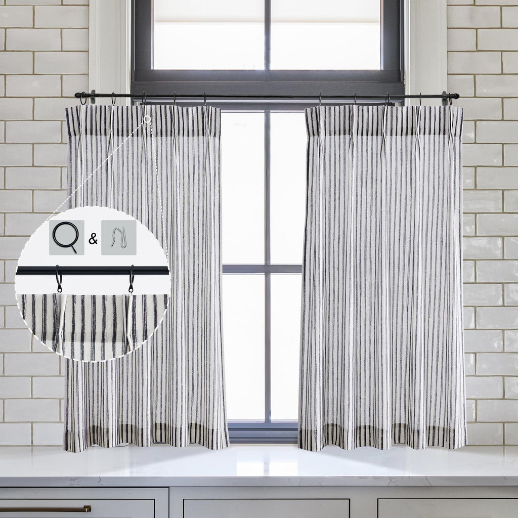 LIMON HOME Boho Kitchen Curtains 45 Inch Length,Pinch Pleated Short Curtain for Small Windows,Bathroom Window Curtain with Hooks