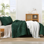 Litanika California King Comforter Set Dark Emerald Green, 3 Pieces Cal King Oversized Chevron Tufted Solid Forest Green Bedding