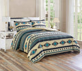 Chezmoi Collection 3-Piece Southwestern Geometric Tribal Multicolor Teal Beige Black Gray Comforter Set, Queen Size